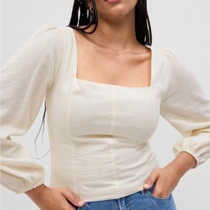 Linen-Blend Puff Sleeve Top